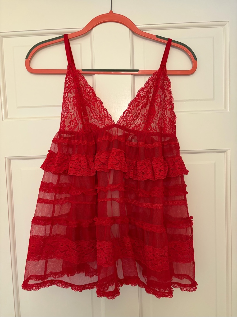 Victoria’s Secret Red Lace Ruffled Babydoll Lingerie Top